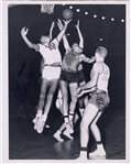 Bob Pettit Signed AUTO TYPE I original photo Leaping at LSU Basketball HOF Hawks